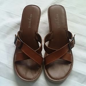 Easy Spirit Strappy Wood Heel Brown Sandal…